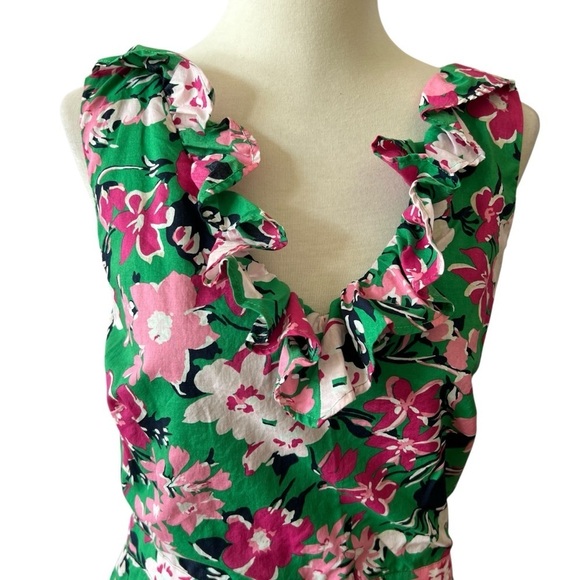 J CREW FACTORY DRESS 8 FLORAL V NECK RUFFLE MIDI EASTER SUMMER PARTY FEMININE - Picture 3 of 11